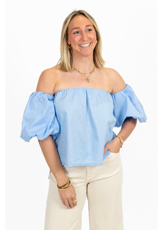 21Jewelz Off shoulder pofmouw blouse - blauw
