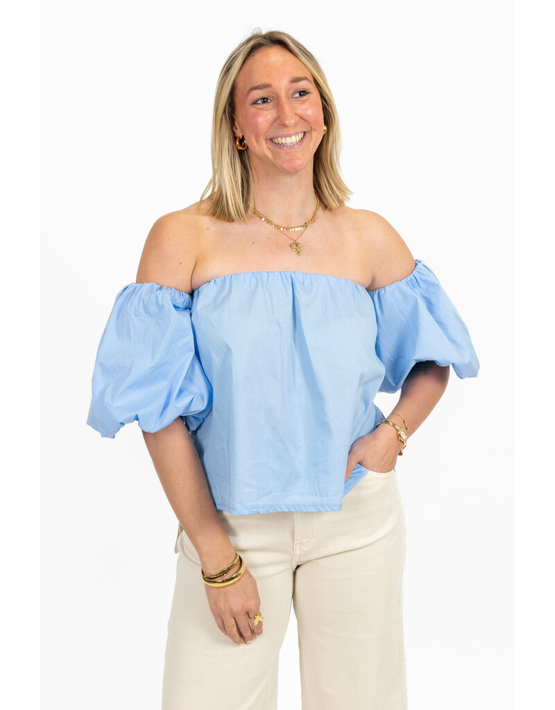 21Jewelz Off shoulder pofmouw blouse - blauw