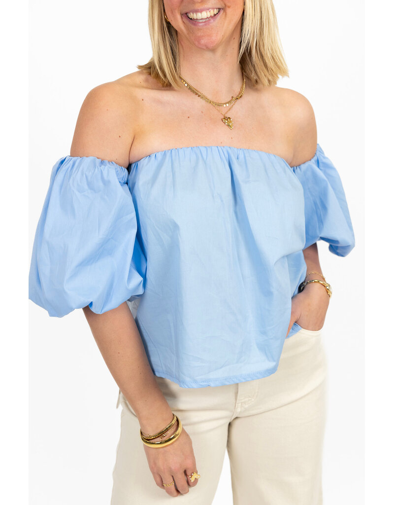 21Jewelz Off shoulder pofmouw blouse - blauw