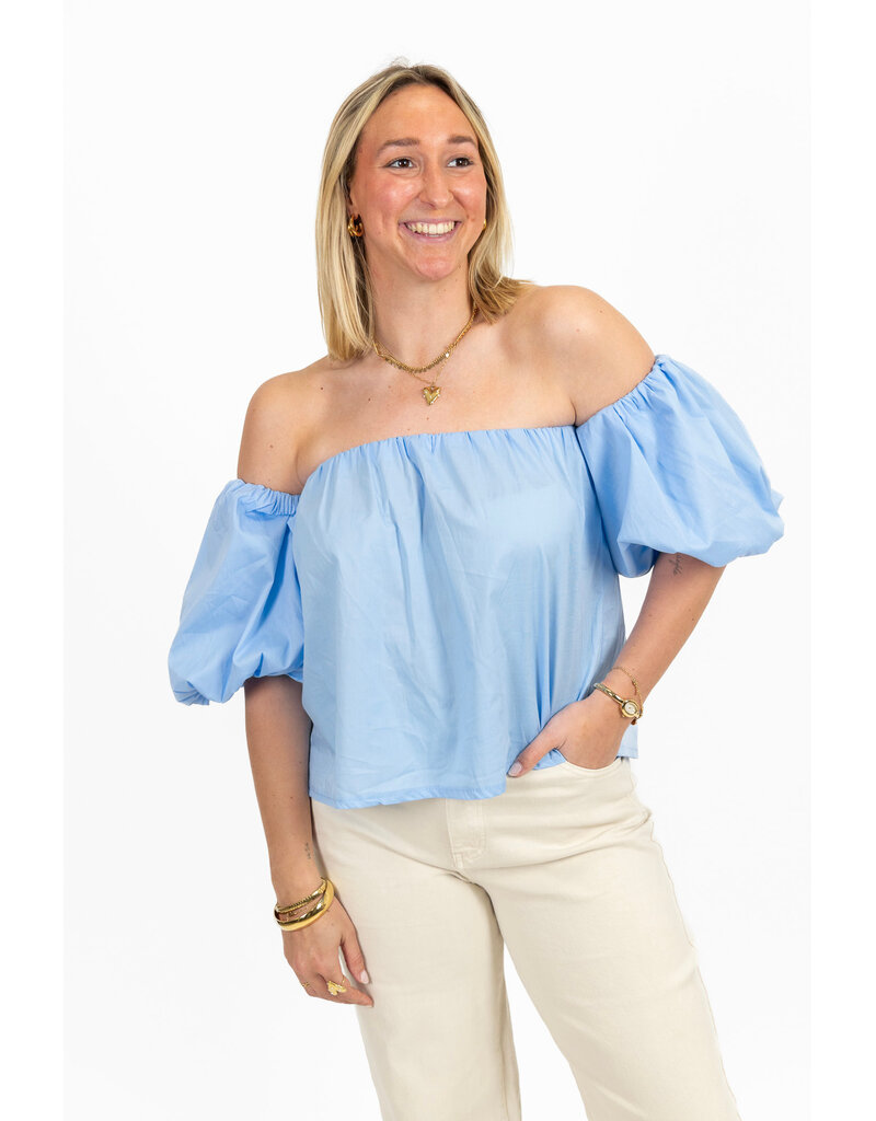 21Jewelz Off shoulder pofmouw blouse - blauw