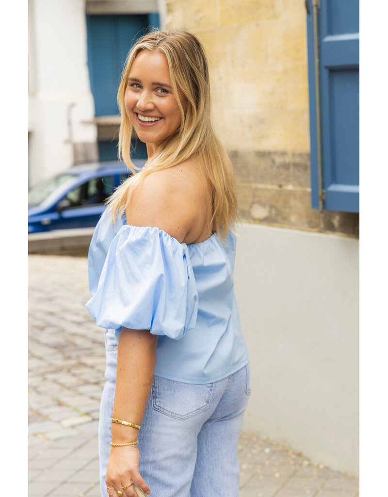 21Jewelz Off shoulder pofmouw blouse - blauw