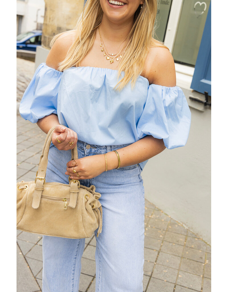 21Jewelz Off shoulder pofmouw blouse - blauw