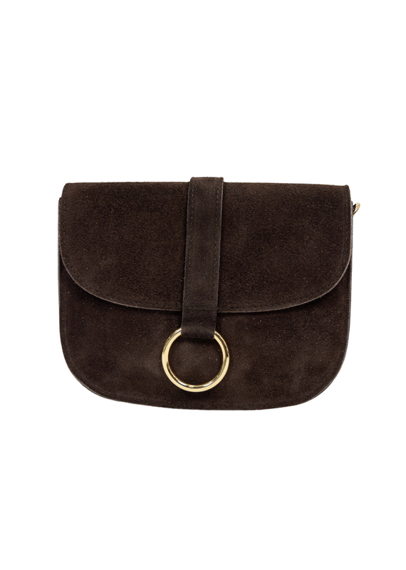 21Jewelz Basic tas met gouden ring - suede donkerbruin