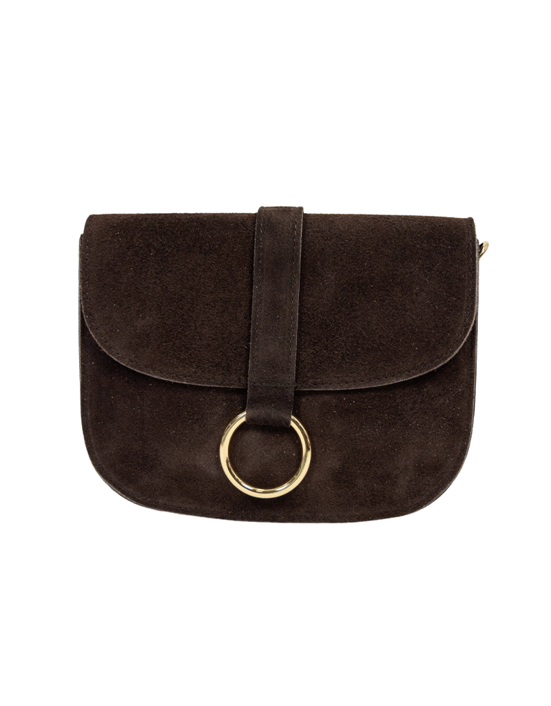 21Jewelz Basic tas met gouden ring - suede donkerbruin