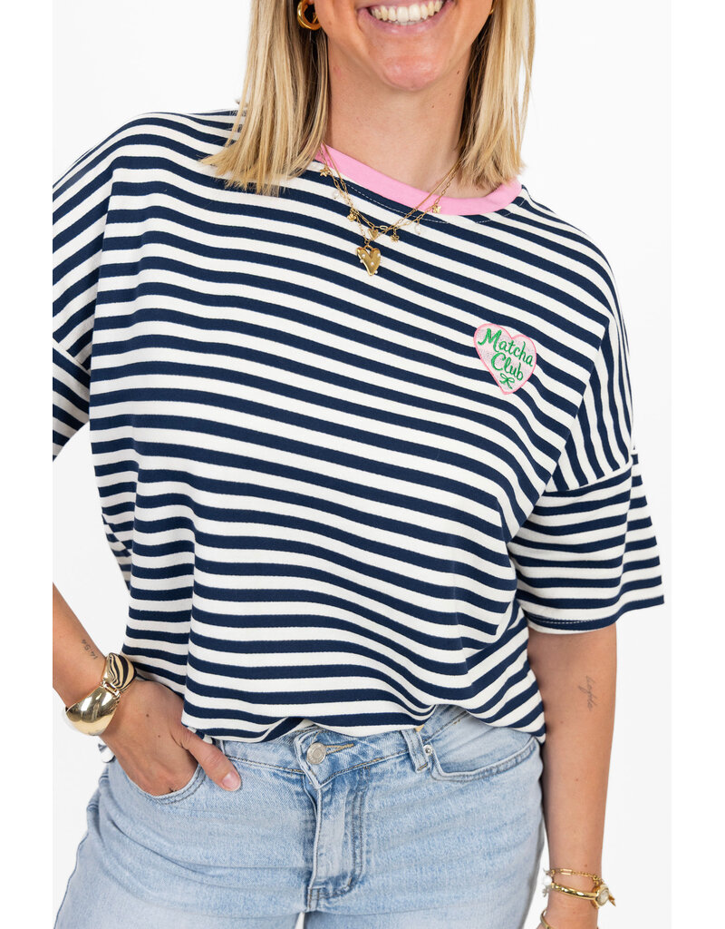 21Jewelz Gestreept matcha club t-shirt - blauw/wit