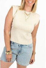 21Jewelz Fijn gebreide top met schoudervulling - beige