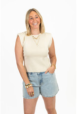 21Jewelz Fijn gebreide top met schoudervulling - beige