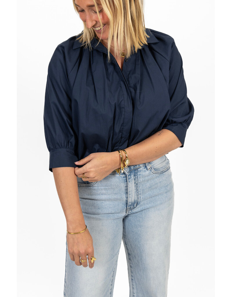 21Jewelz Effen blouse met driekwart pofmouw - donkerblauw