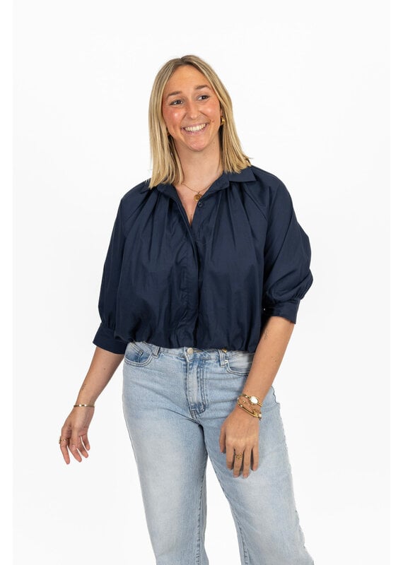 21Jewelz Effen blouse met driekwart pofmouw - donkerblauw