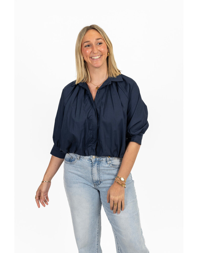 21Jewelz Effen blouse met driekwart pofmouw - donkerblauw