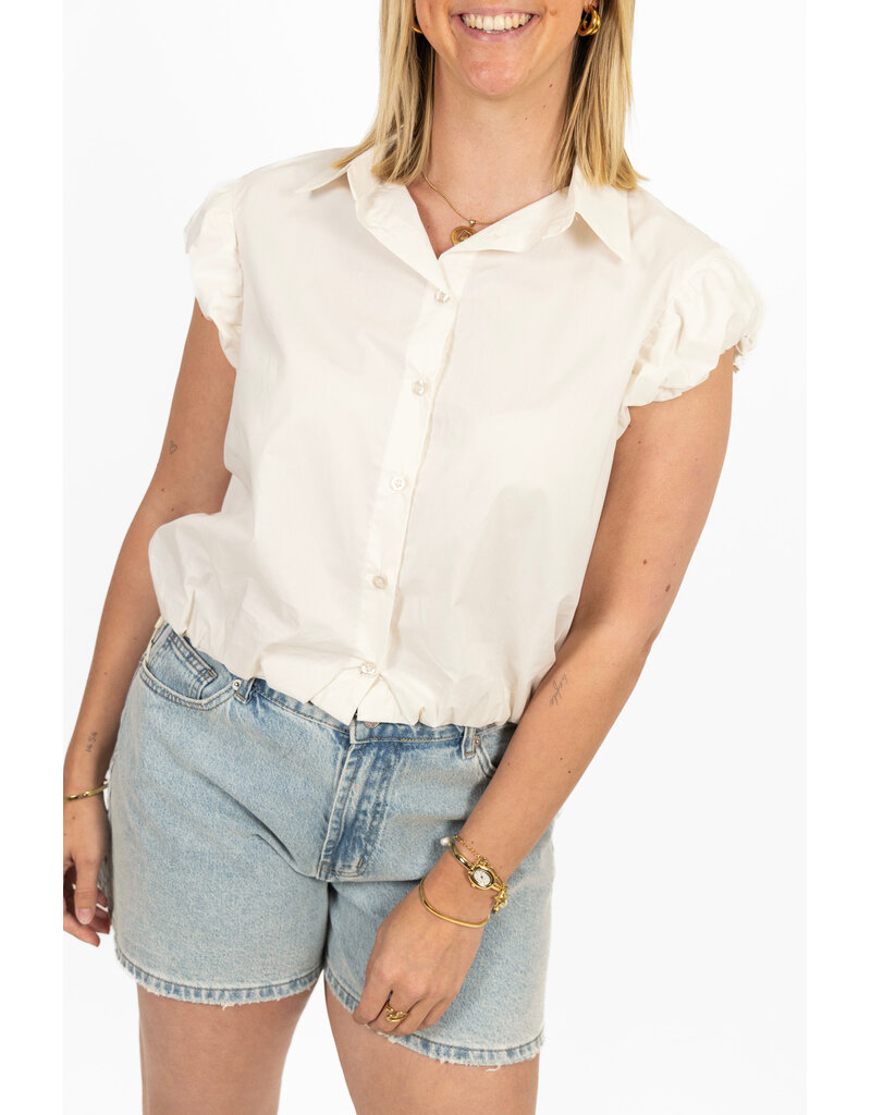 21Jewelz Cropped blouse met geplooid mouwtje - ecru