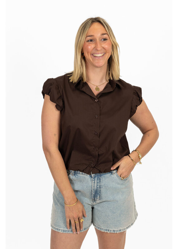 21Jewelz Cropped blouse met geplooid mouwtje - bruin