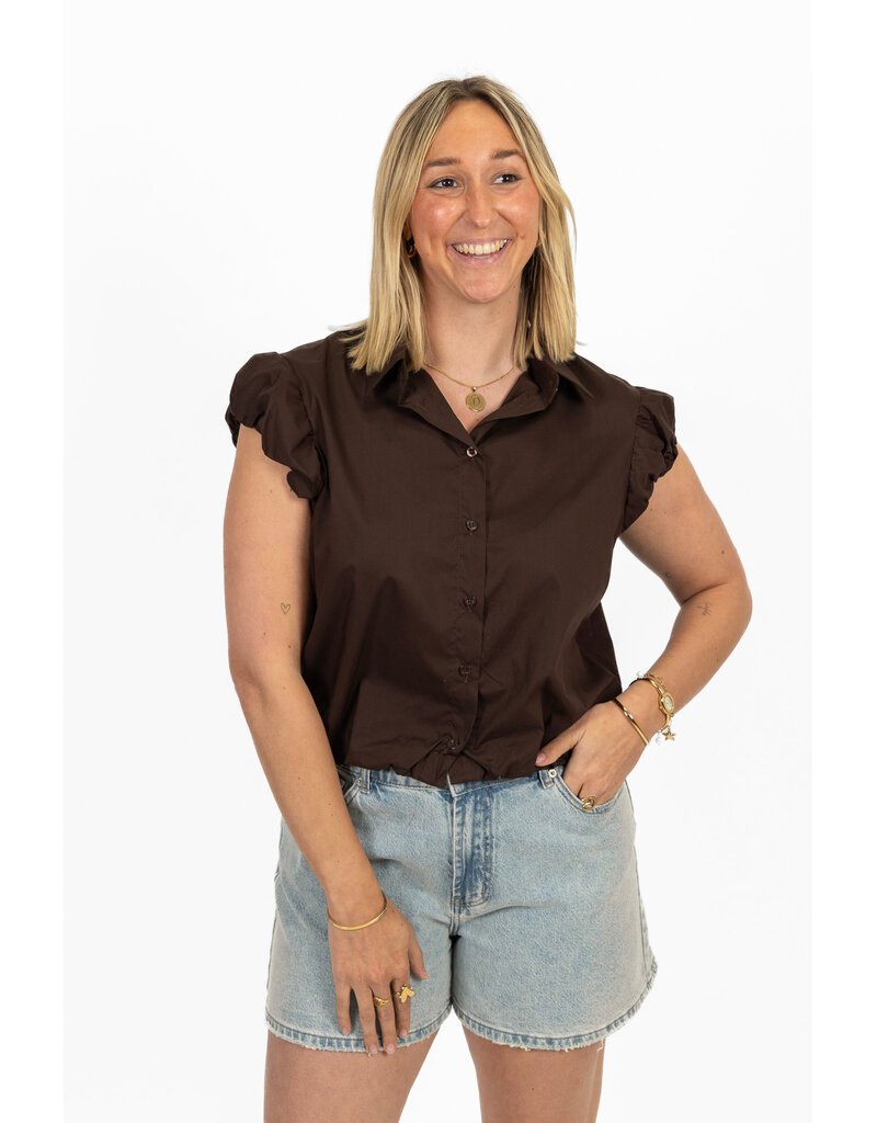 21Jewelz Cropped blouse met geplooid mouwtje - bruin