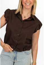21Jewelz Cropped blouse met geplooid mouwtje - bruin