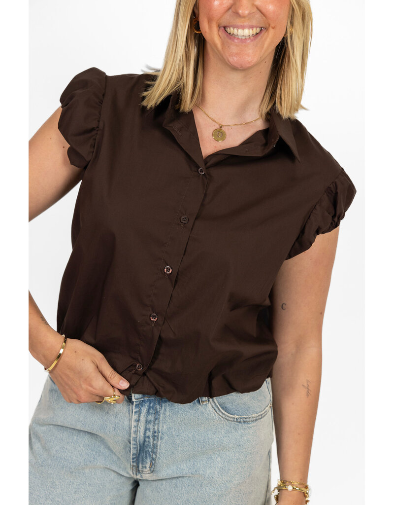 21Jewelz Cropped blouse met geplooid mouwtje - bruin