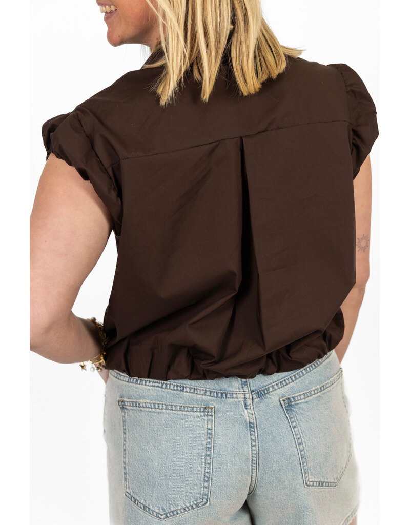 21Jewelz Cropped blouse met geplooid mouwtje - bruin