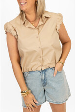 21Jewelz Cropped blouse met geplooid mouwtje - beige