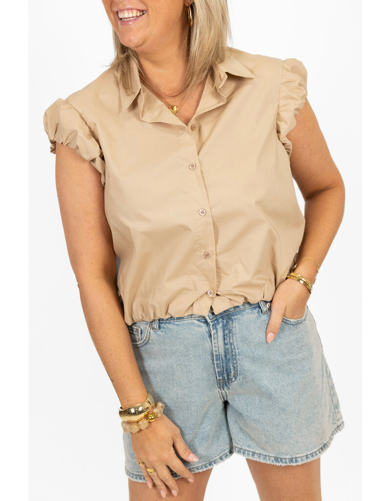 21Jewelz Cropped blouse met geplooid mouwtje - beige