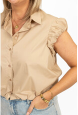 21Jewelz Cropped blouse met geplooid mouwtje - beige