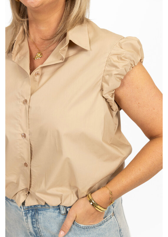 21Jewelz Cropped blouse met geplooid mouwtje - beige