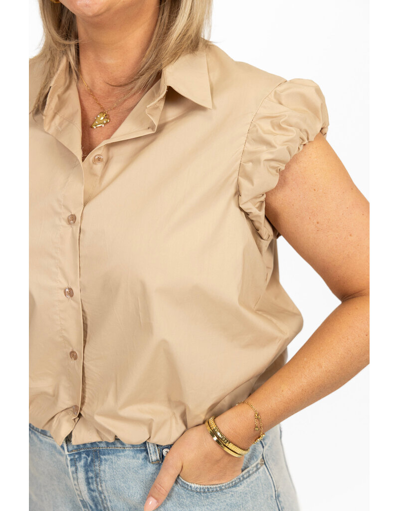 21Jewelz Cropped blouse met geplooid mouwtje - beige
