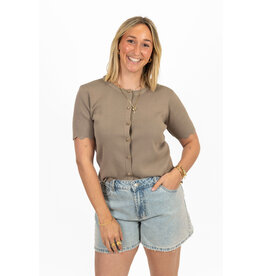 21Jewelz Zigzag vestje met korte mouw & hartjes knopen - taupe