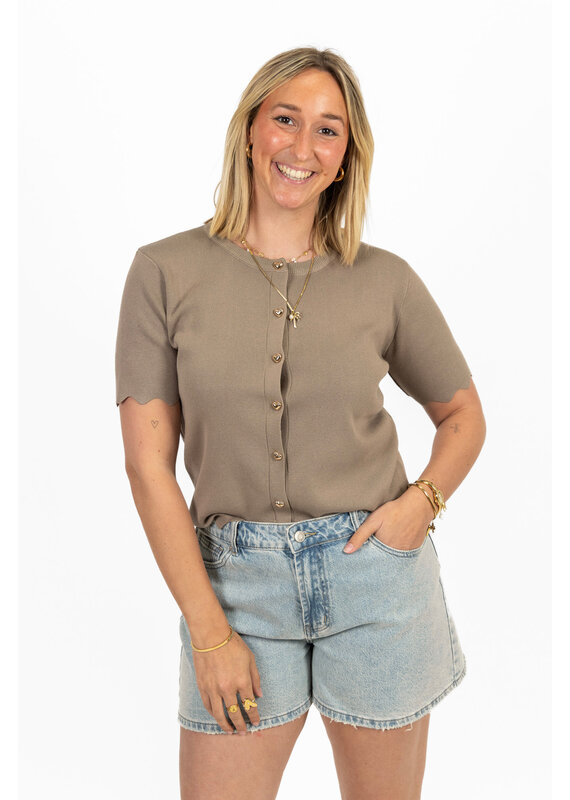 21Jewelz Zigzag vestje met korte mouw & hartjes knopen - taupe