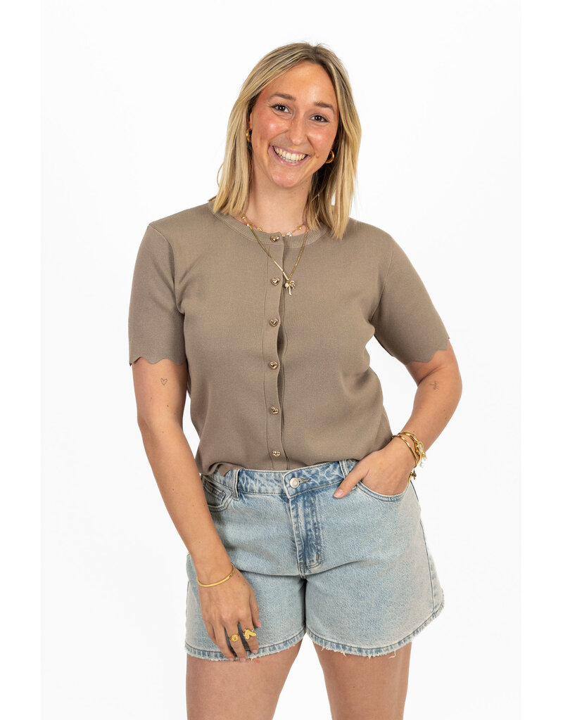 21Jewelz Zigzag vestje met korte mouw & hartjes knopen - taupe