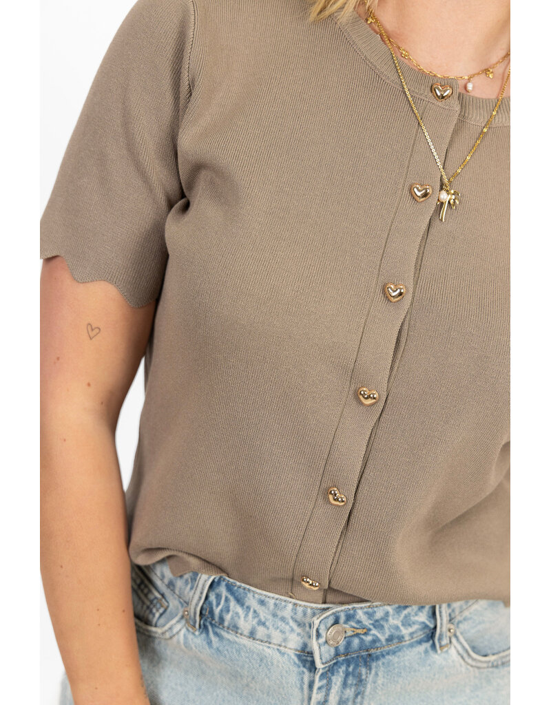 21Jewelz Zigzag vestje met korte mouw & hartjes knopen - taupe