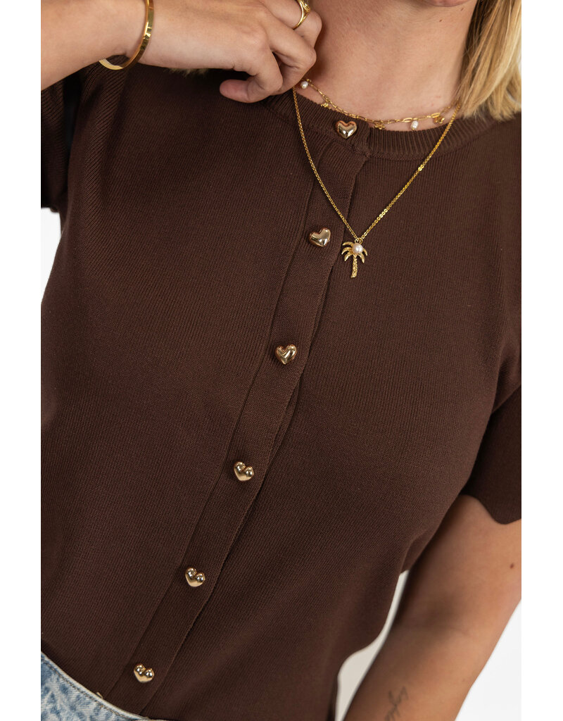 21Jewelz Zigzag vestje met korte mouw & hartjes knopen - bruin