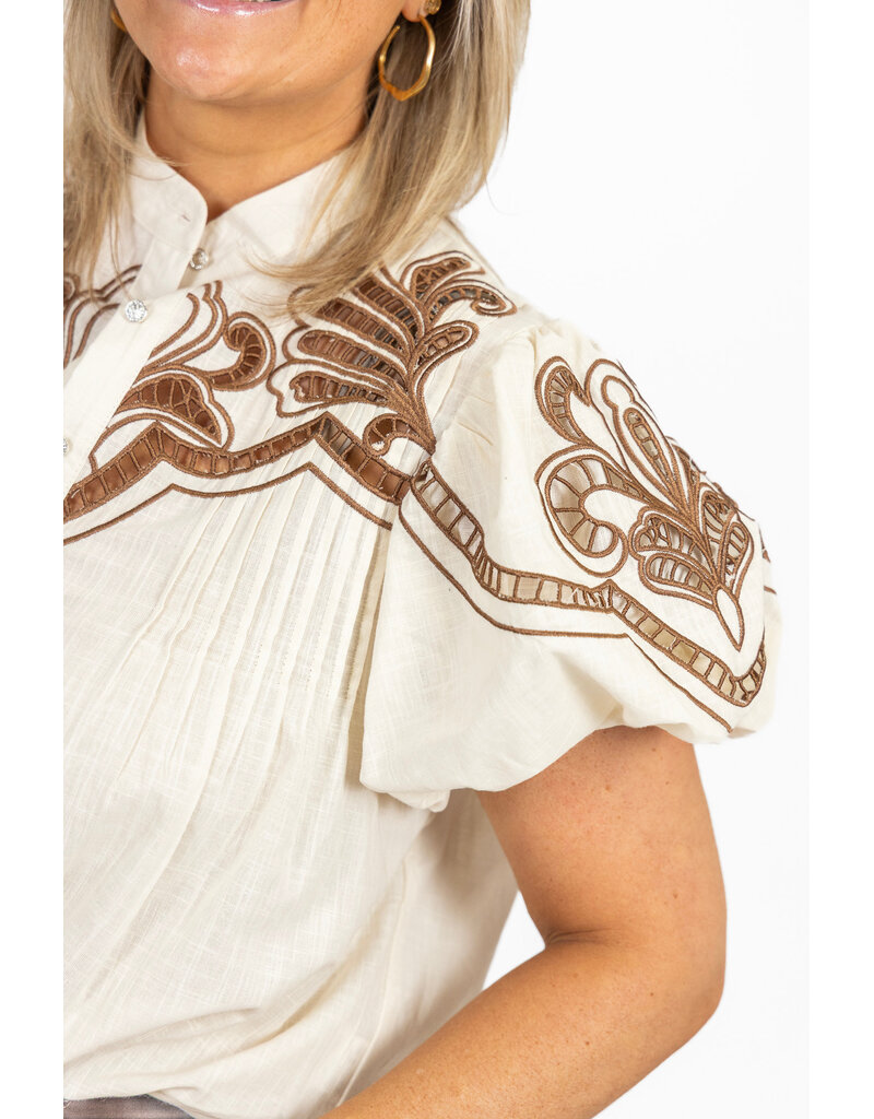 21Jewelz Blouse met korte mouwen en bruin borduursel