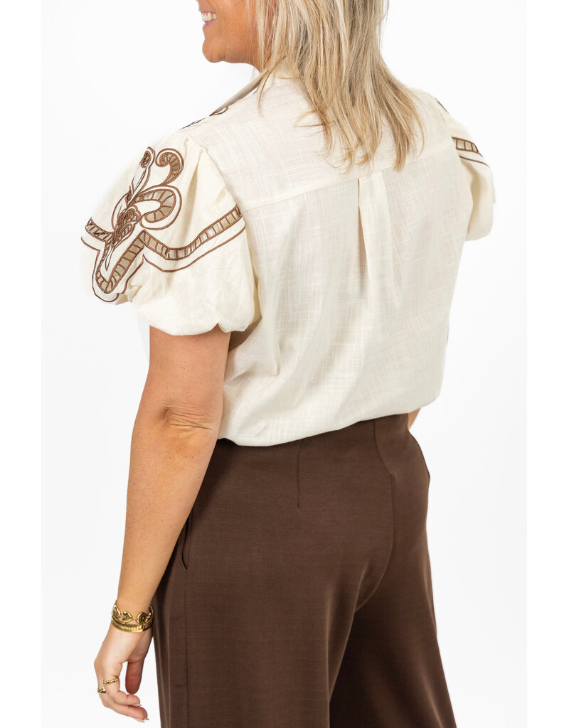 21Jewelz Blouse met korte mouwen en bruin borduursel