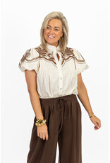 21Jewelz Blouse met korte mouwen en bruin borduursel