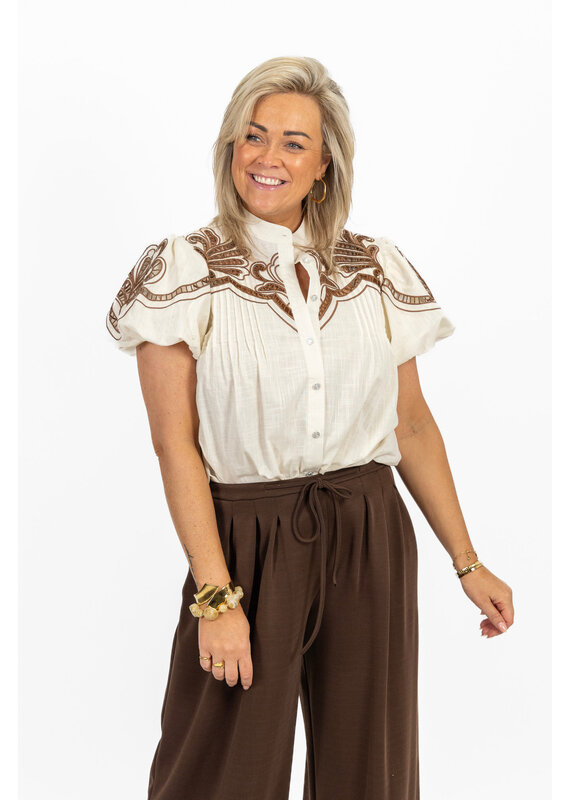 21Jewelz Blouse met korte mouwen en bruin borduursel