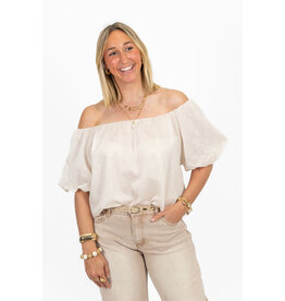 21Jewelz Off shoulder pofmouw top - lichtbeige