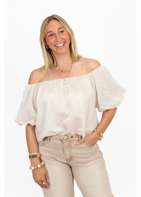 21Jewelz Off shoulder pofmouw top - lichtbeige