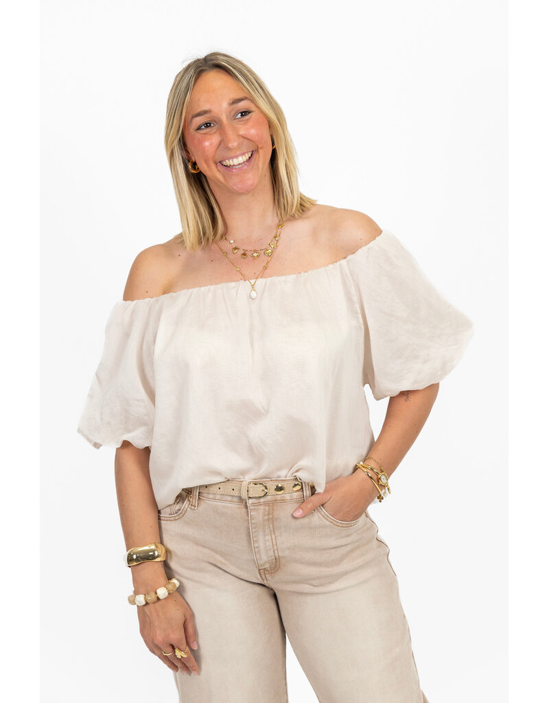 21Jewelz Off shoulder pofmouw top - lichtbeige