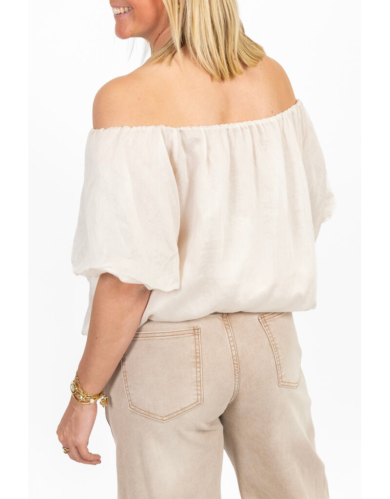 21Jewelz Off shoulder pofmouw top - lichtbeige