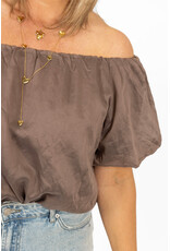 21Jewelz Off shoulder pofmouw top - taupe