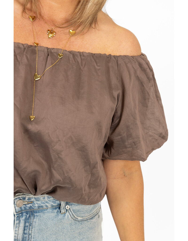 21Jewelz Off shoulder pofmouw top - taupe