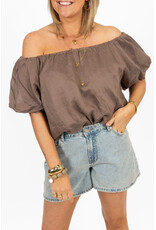 21Jewelz Off shoulder pofmouw top - taupe
