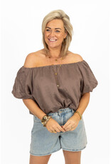21Jewelz Off shoulder pofmouw top - taupe