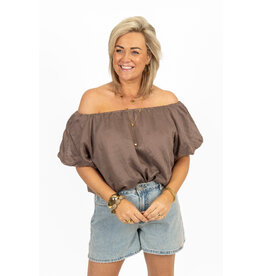 21Jewelz Off shoulder pofmouw top - taupe