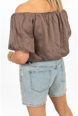 21Jewelz Off shoulder pofmouw top - taupe
