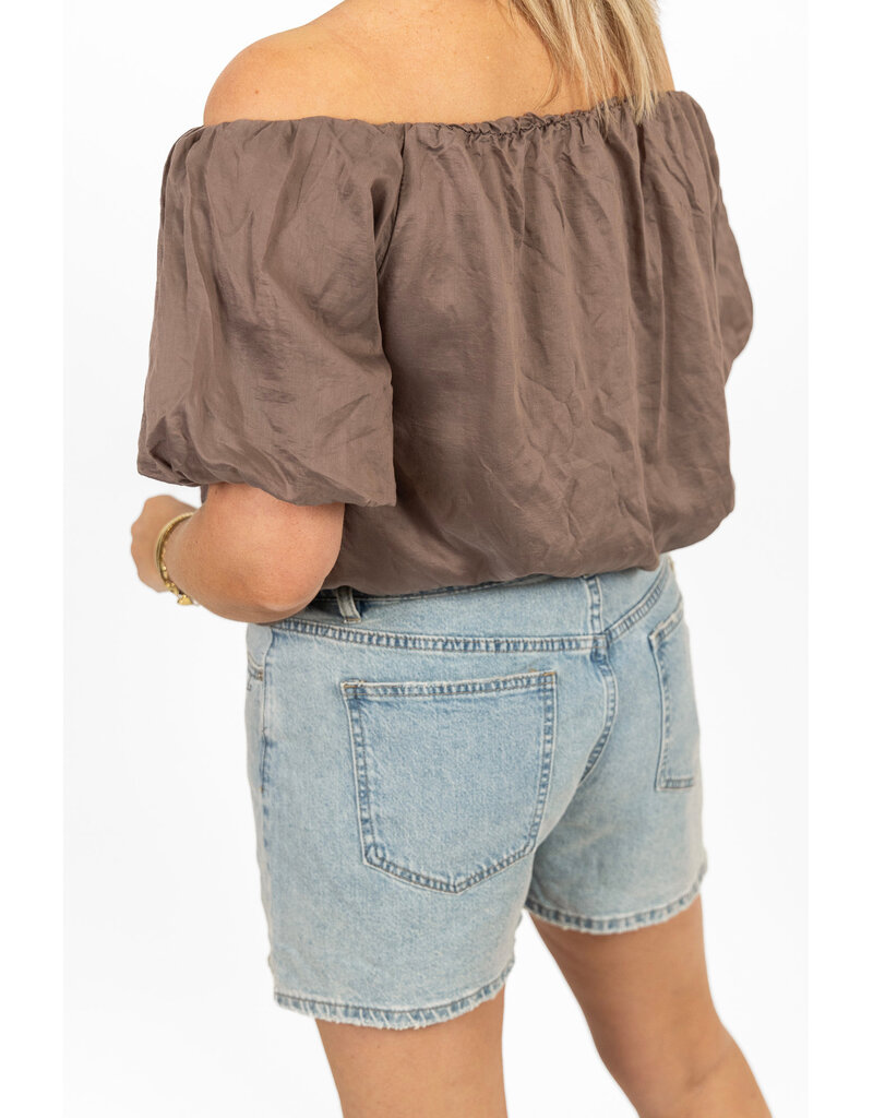 21Jewelz Off shoulder pofmouw top - taupe