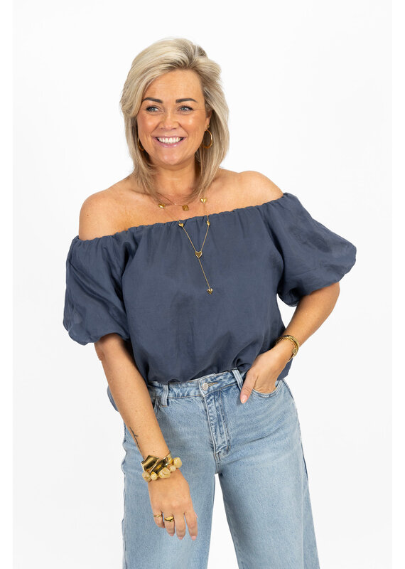 21Jewelz Off shoulder pofmouw top - blauw