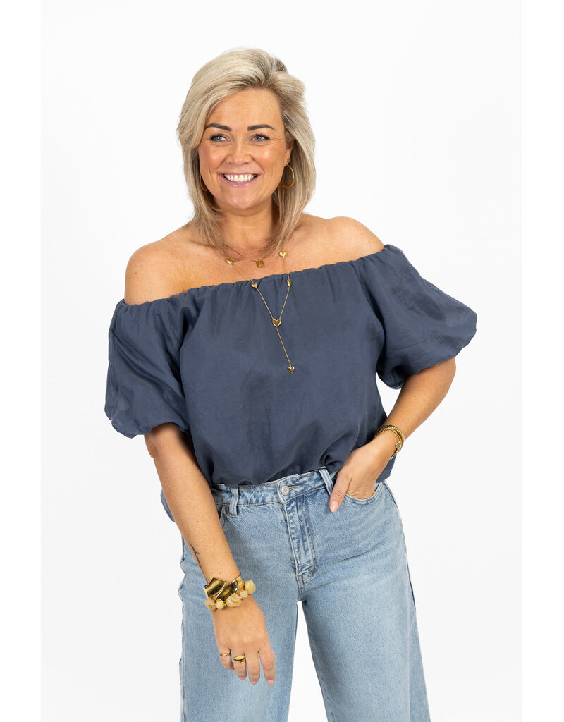 21Jewelz Off shoulder pofmouw top - blauw