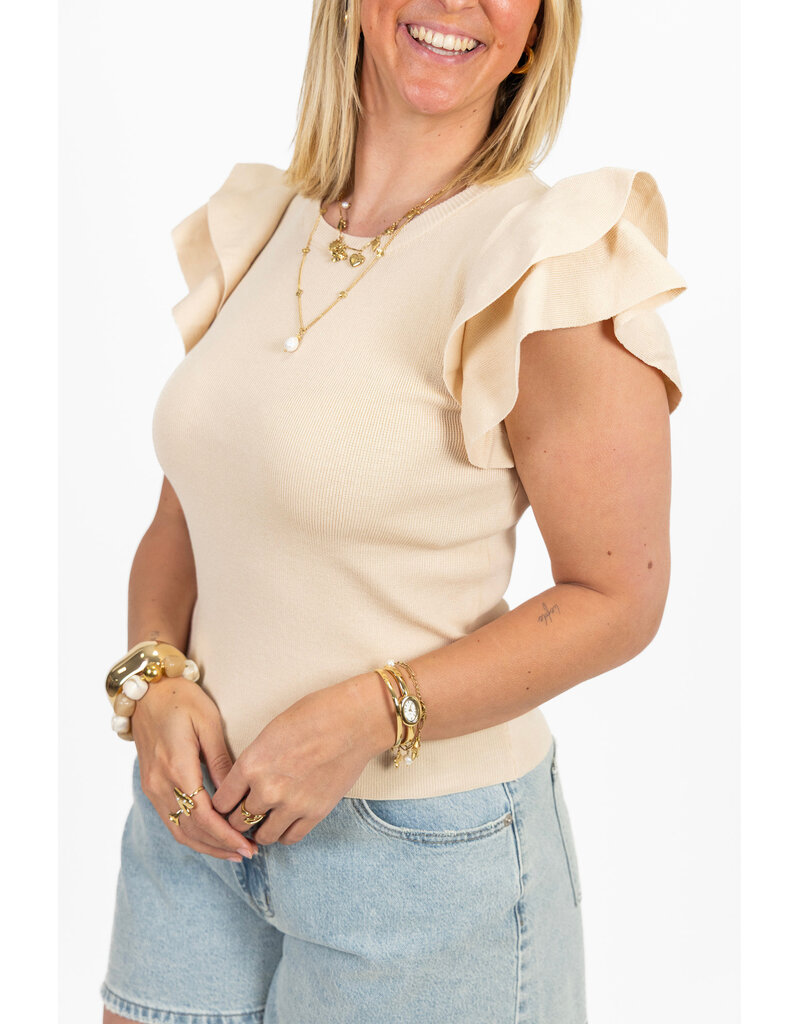 21Jewelz Top met ruffle mouwtjes - beige