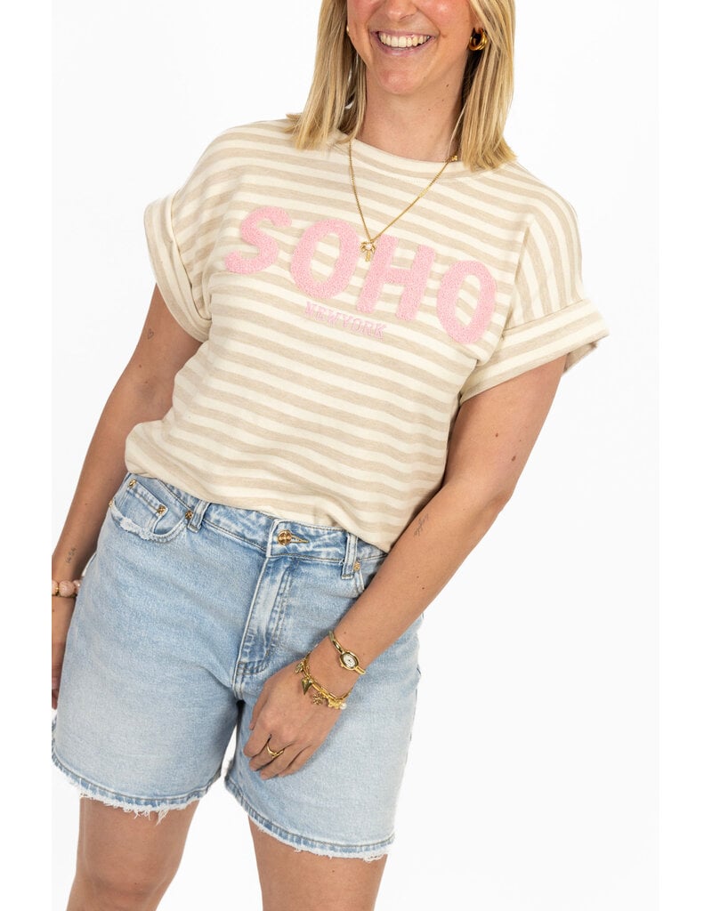 21Jewelz Gestreepte top "SOHO" - ecru/beige
