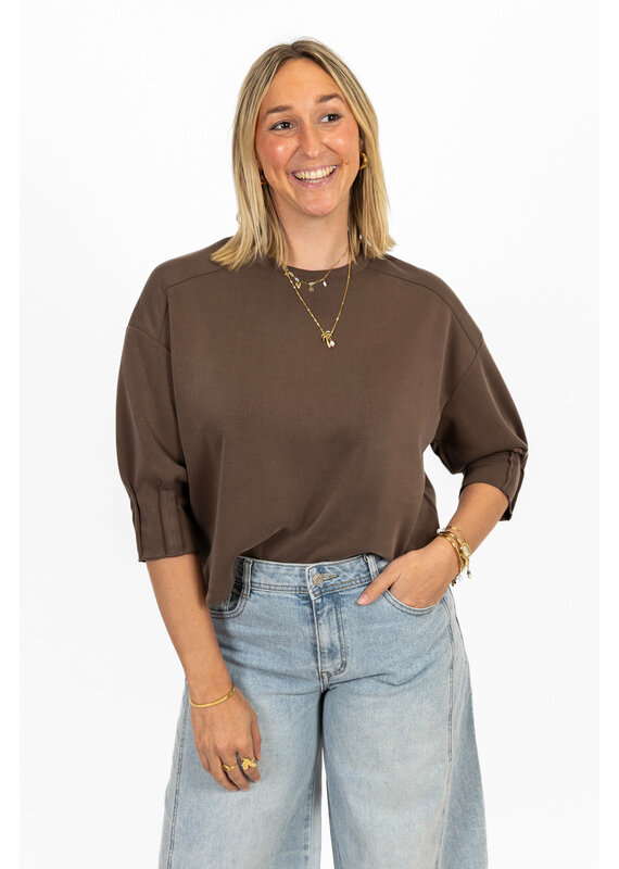 21Jewelz Sweatshirt met smock mouwtje - bruin